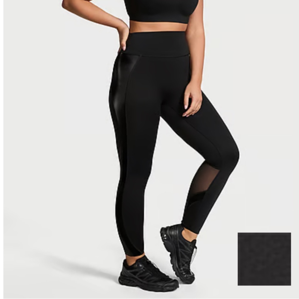 Victoria's Secret VSX Activate Pieced Liquid Shine Black Mesh Panel Leggings XL
